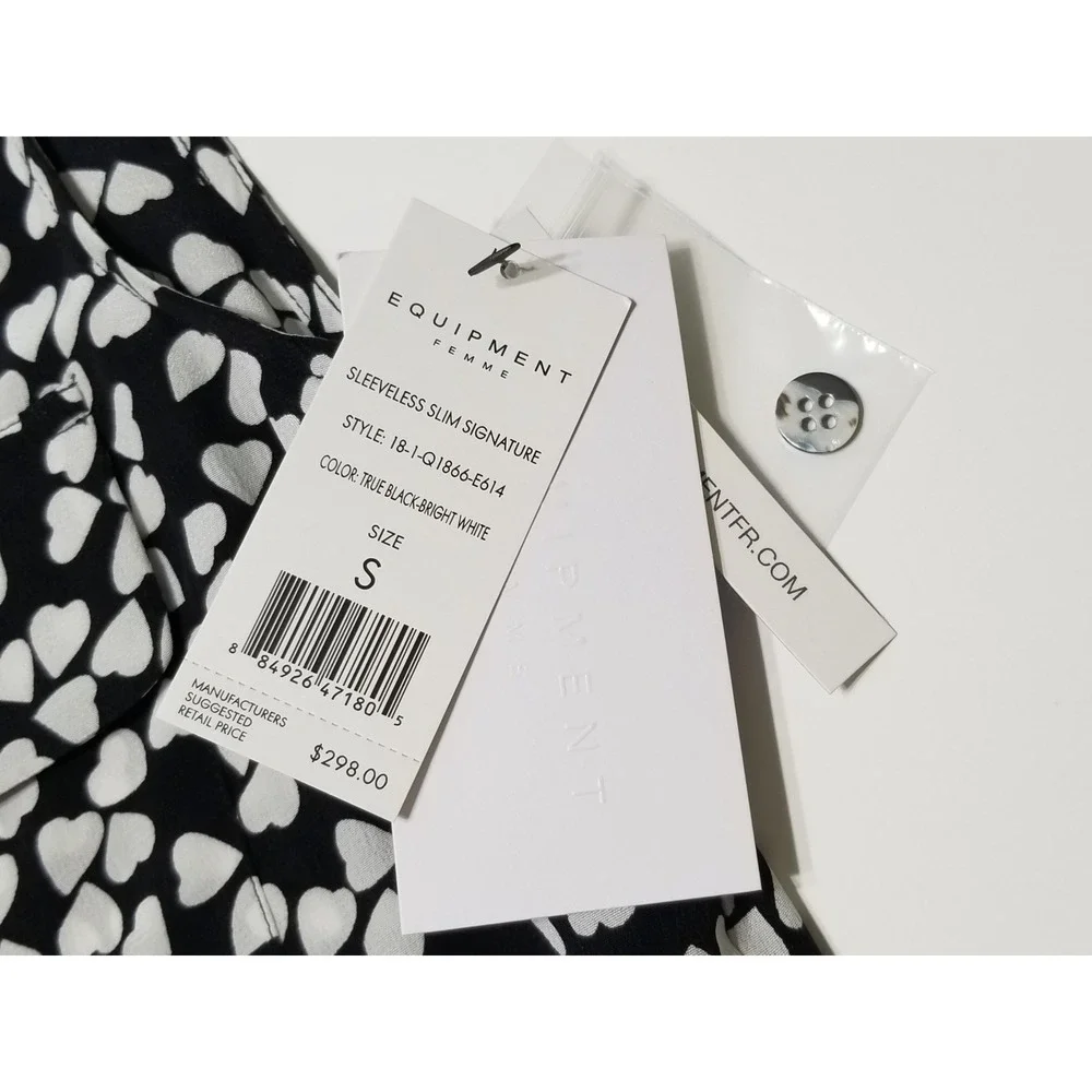 NWT Equipment Sleeveless Slim Signature Silk Shirt Dress Heart Print S $298
